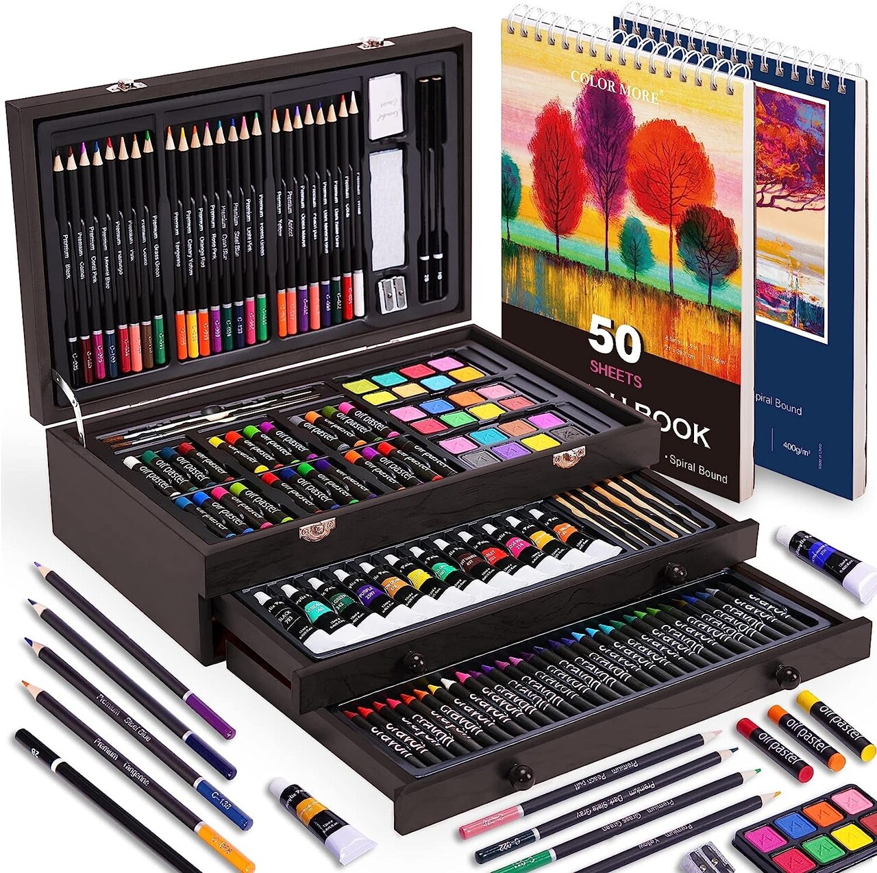 175 Piece Deluxe Art Set with 2 Drawing Pads, Acrylic  Paints,Crayons,Colored Pencils,Paint Set in Wooden Case,Professional Art  Kit,Art Supplies for Adults,Teens and Artist,Paint Supplies
